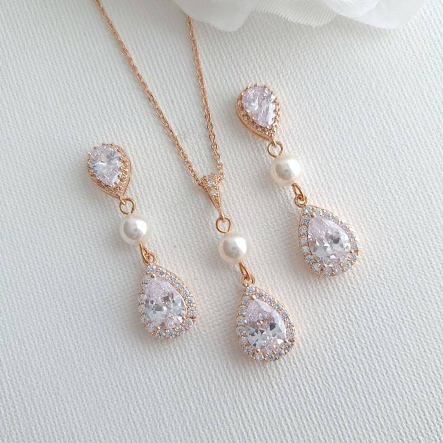 Gold Wedding Jewelry Set with Earrings & Necklace- Emma