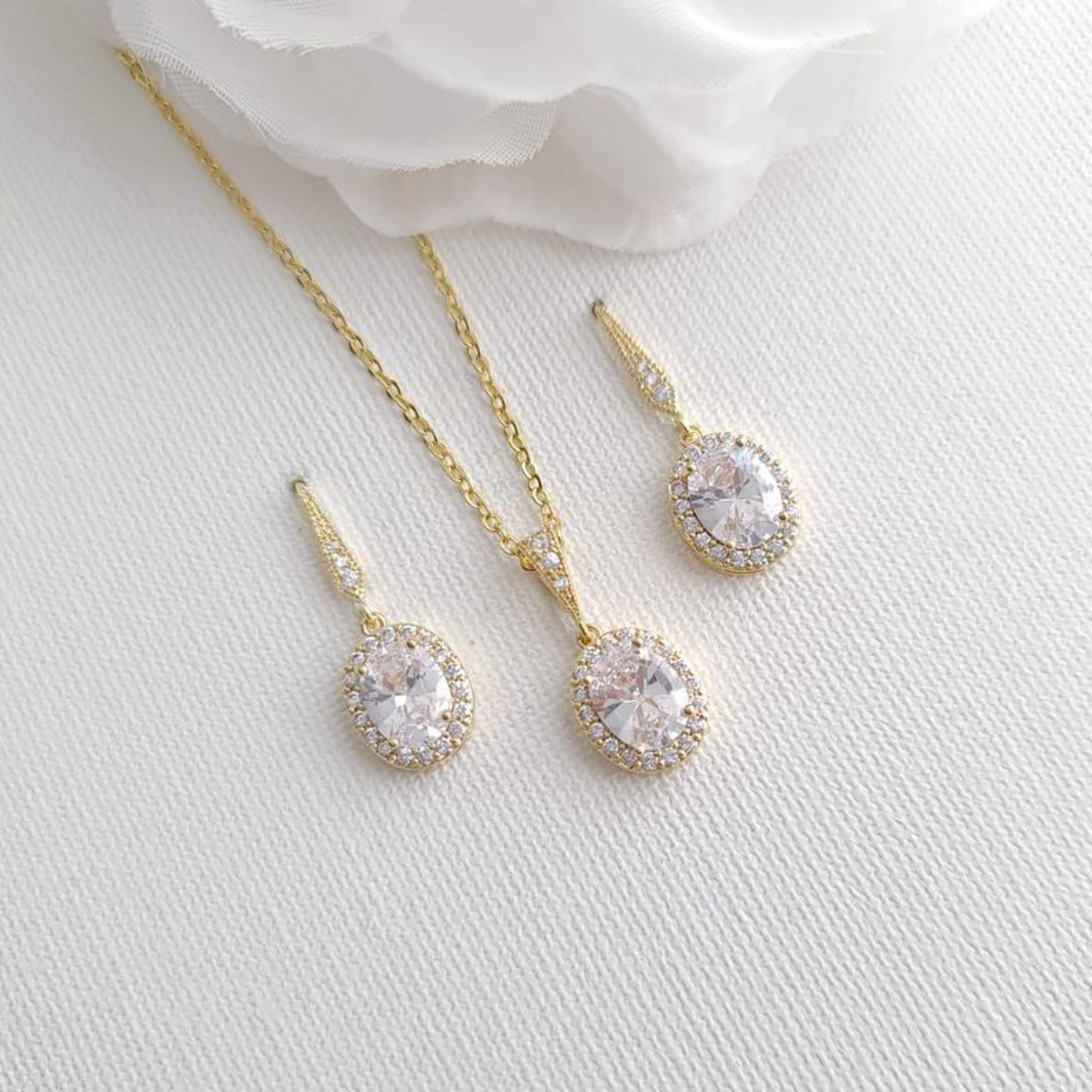 Bridesmaid Necklace and Earring Set Gold- Poetry Designs