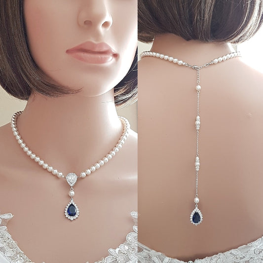 Bridal Jewelry Necklace Set with Pearl Flower and CZ - Cassandra