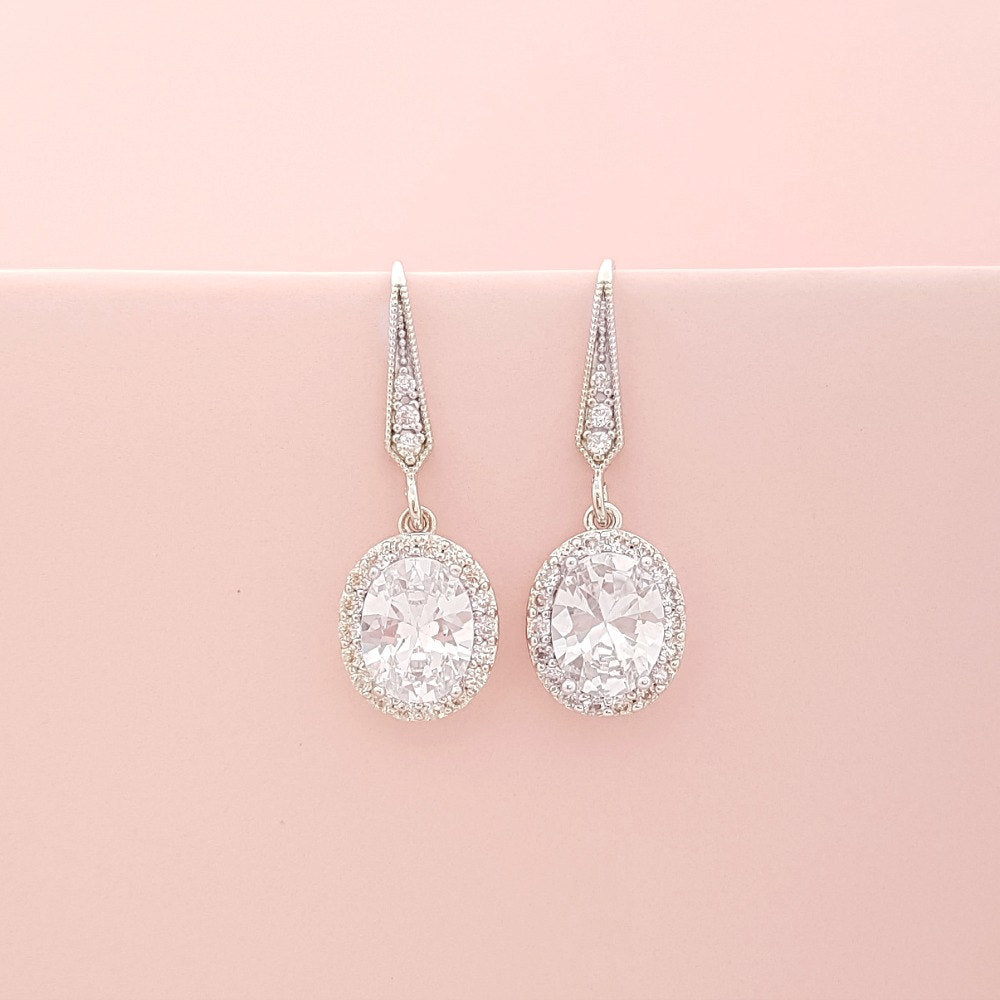 Small Dangle Earrings with Oval Drops-Emily