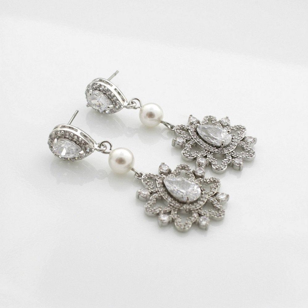 Bridal Crystal Earrings- Fiona - PoetryDesigns
