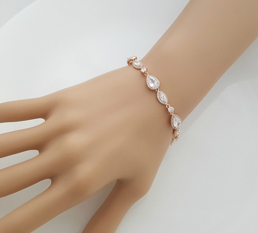 Rose Gold Wedding Bracelet for Brides Made of Cubic Zirconia- Poetry Designs