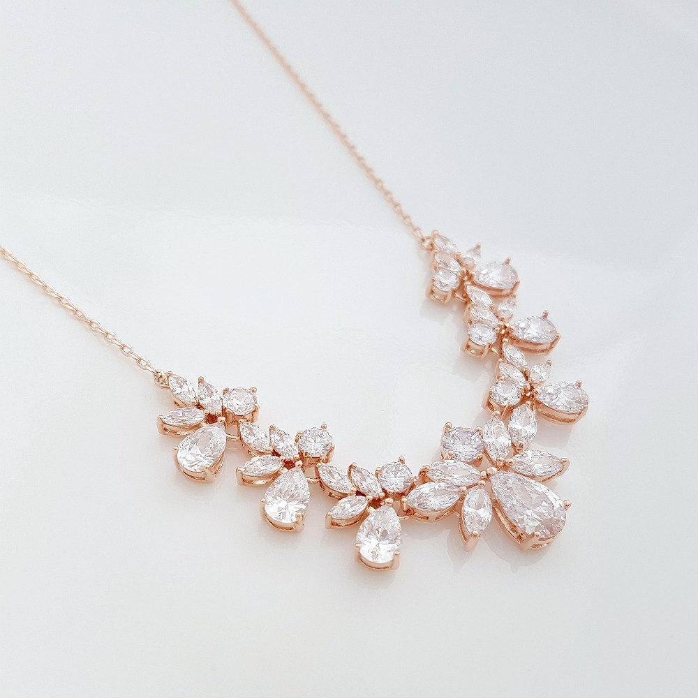 Rose Gold Bridal Necklace Crystal Bridal Back drop Necklace Rose Gold Wedding Back Necklace Wedding Bridal Jewelry, Nicole - PoetryDesigns