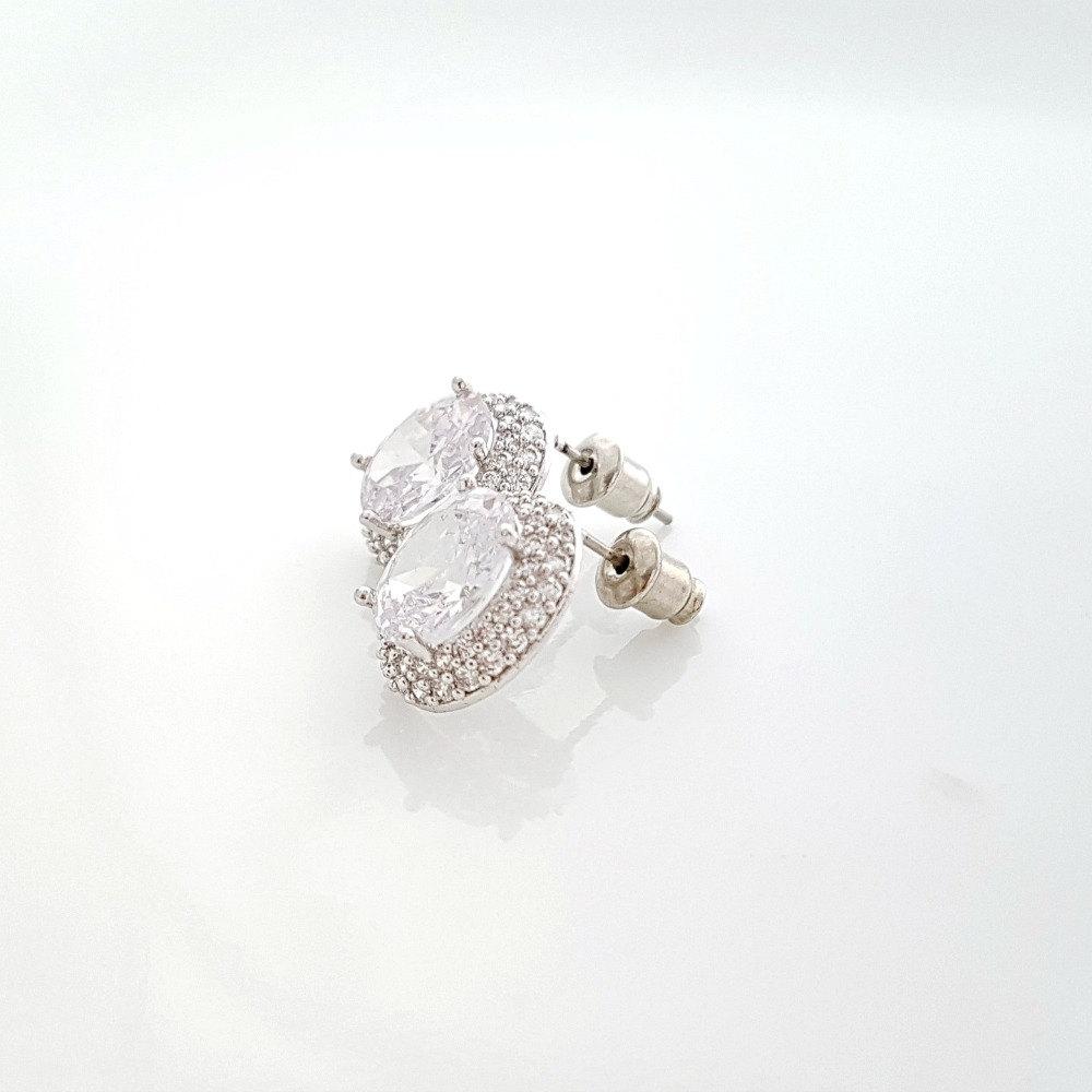 Oval Cubic Zirconia Wedding Stud Earrings- Emily - PoetryDesigns