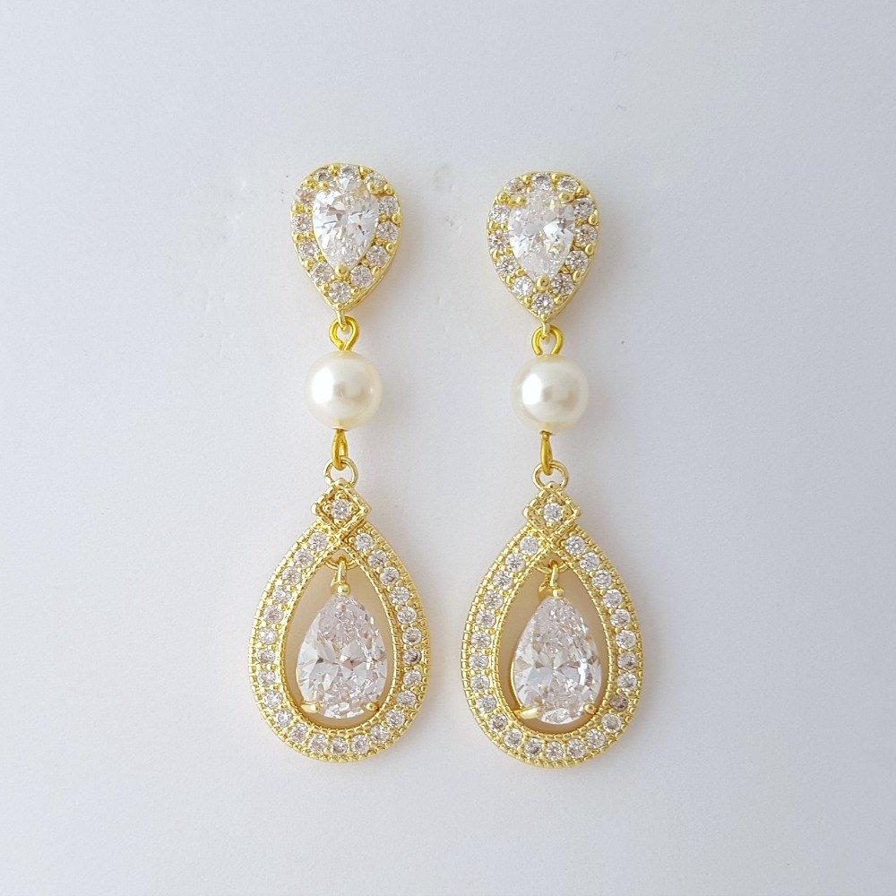 Yellow Gold Bridal Earrings-Sarah - PoetryDesigns