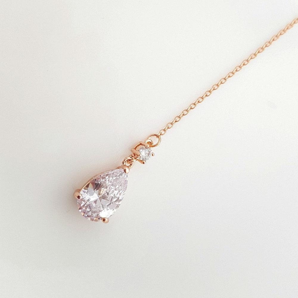 Rose Gold Bridal Necklace Crystal Bridal Back drop Necklace Rose Gold Wedding Back Necklace Wedding Bridal Jewelry, Nicole - PoetryDesigns