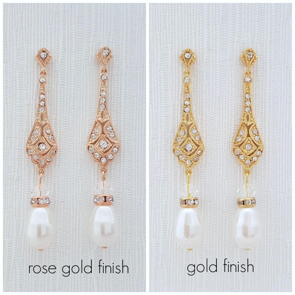Vintage Wedding Earrings in Gold-Lisa - PoetryDesigns