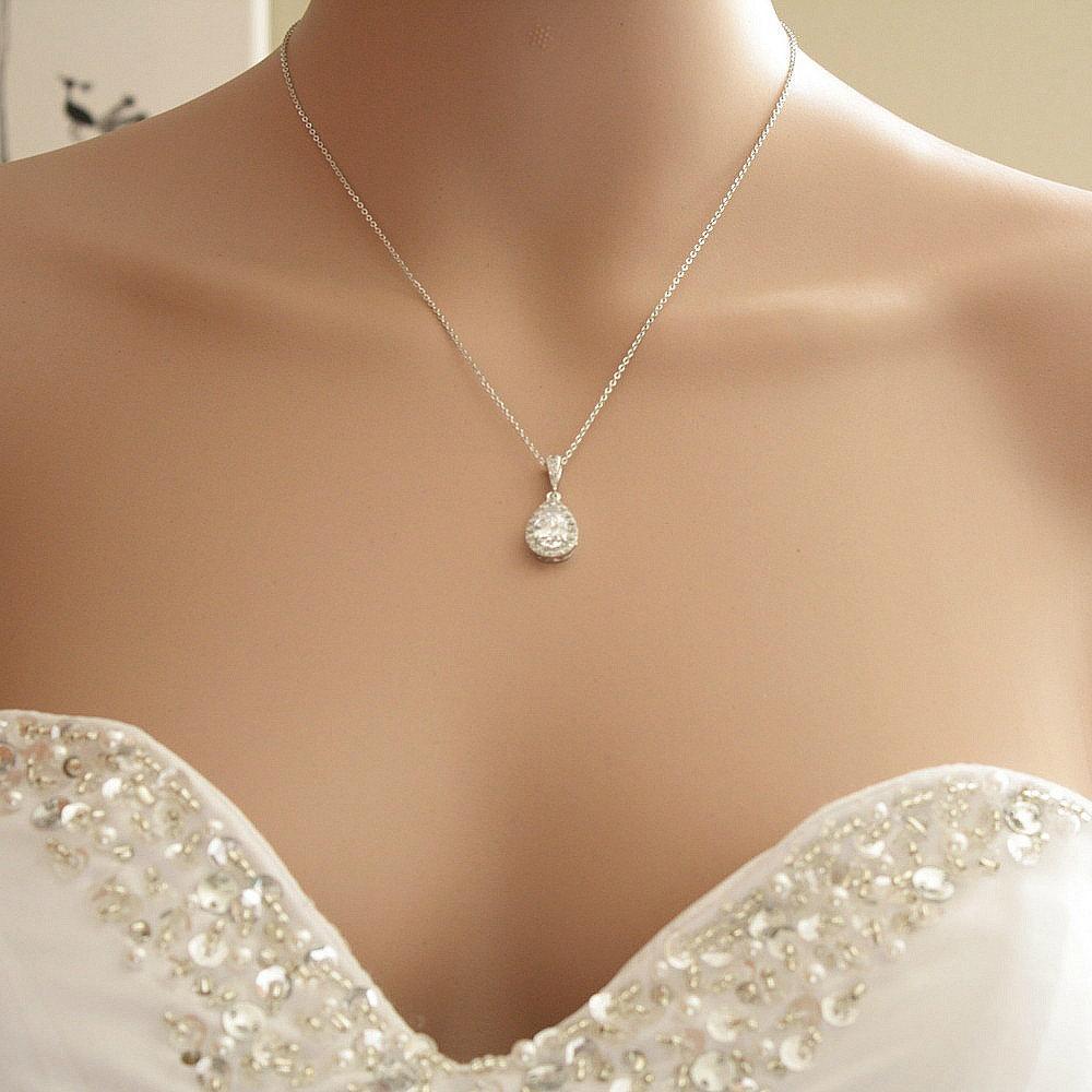 Teardrop Bridal & Bridesmaids Pendant Necklace-Emma - PoetryDesigns