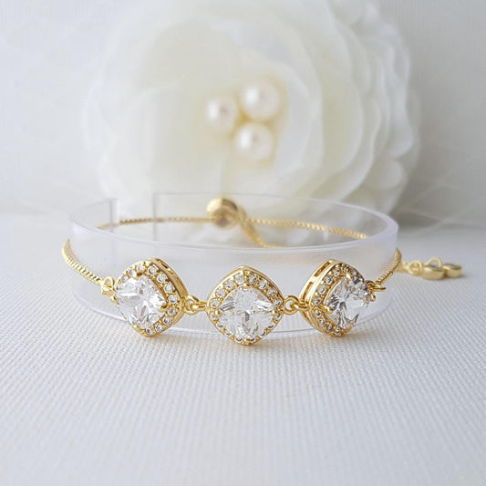 Gold Bracelet for Brides in Rhombus Cubic Zirconia- Celia - PoetryDesigns