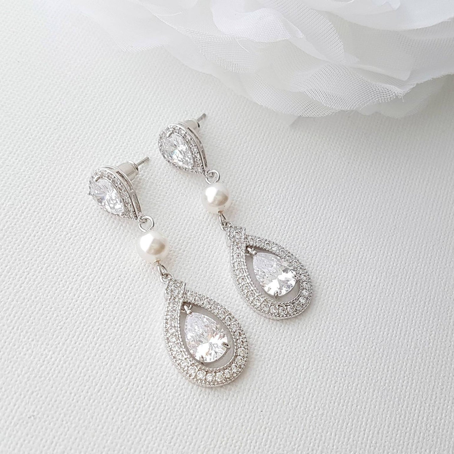 Pearls & Cubic Zirconia Bridal Earrings - Poetry Designs