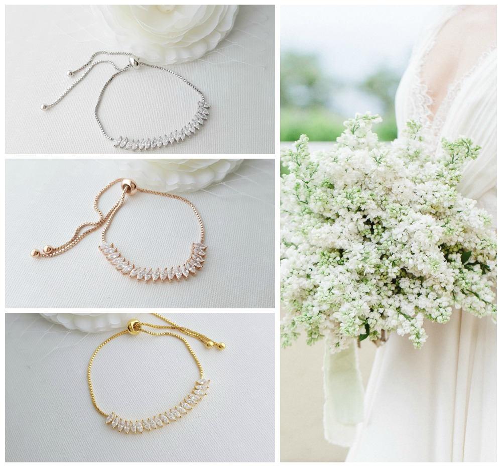 Bridal Gold Bracelet, Gold Crystal Bracelet, Adjustable Bridesmaid Bracelet, Wedding Jewelry, Simple Wedding Bracelet For Bride, Katie - PoetryDesigns