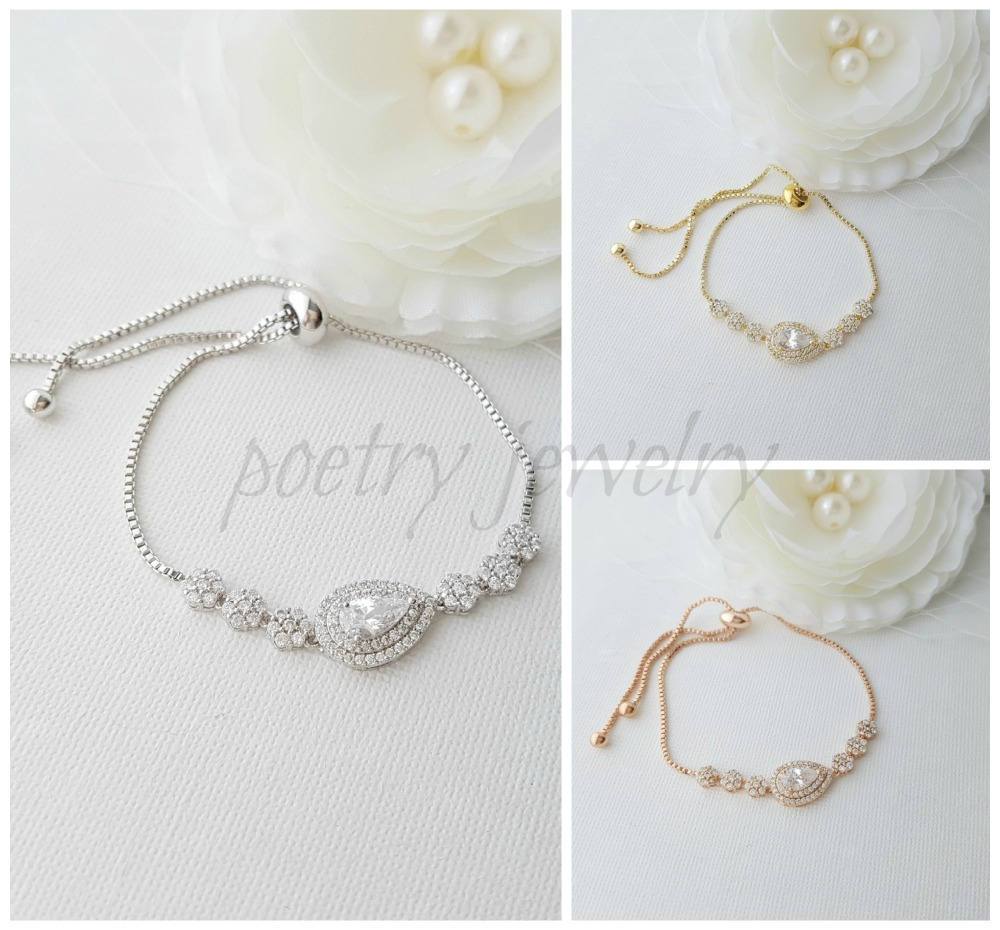 Gold Slider Clasp Wedding Bracelet- Joni - PoetryDesigns