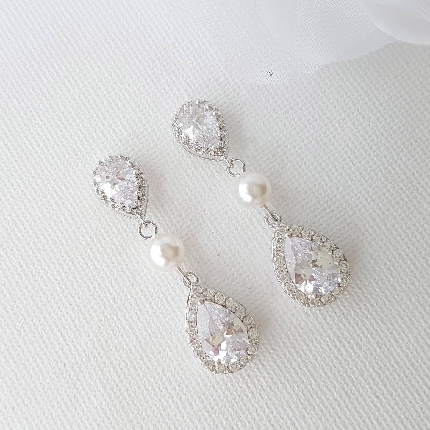 Teardrop Bridal Earrings Silver - Poetry Designs