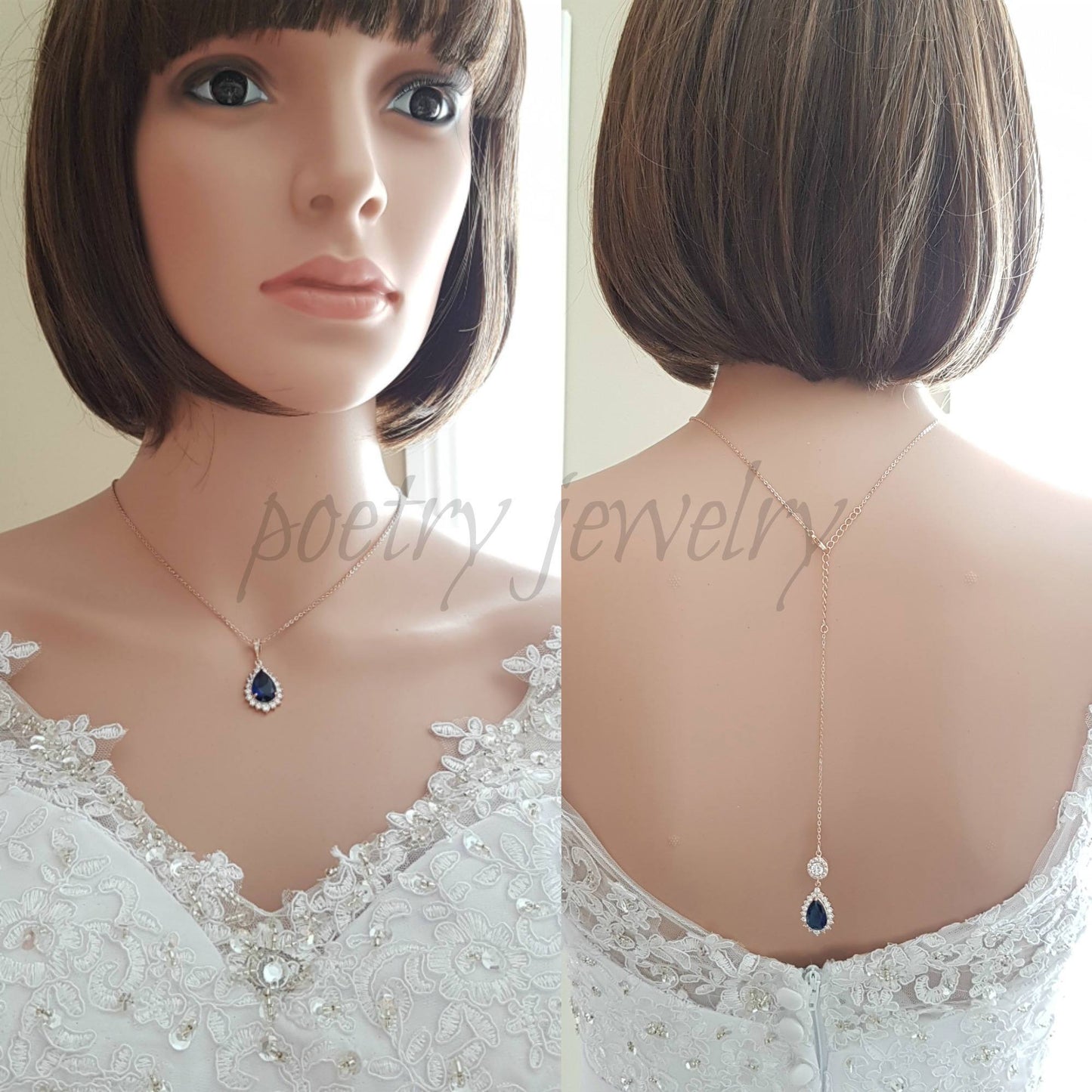 Rose gold Bridal Backdrop Necklace-Aoi - PoetryDesigns