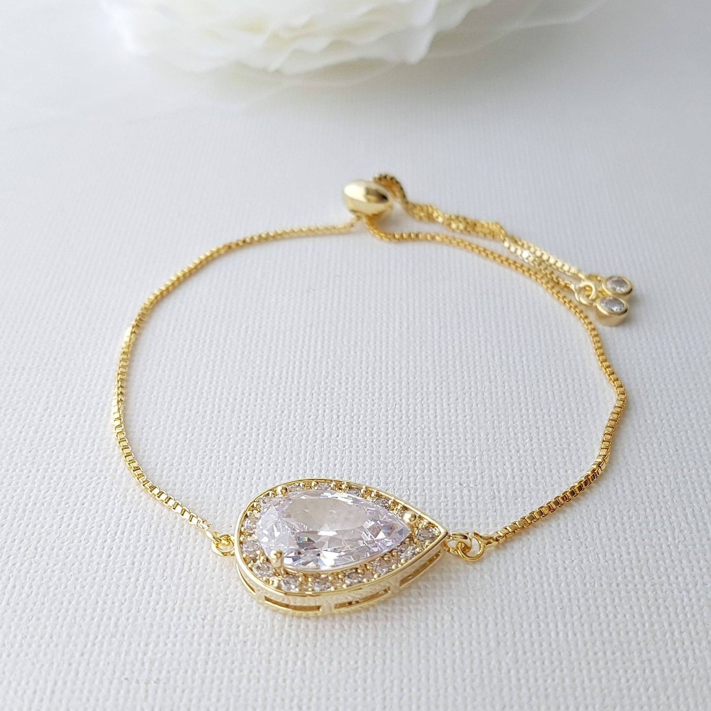 Rose Gold Simple Bracelet, Bridal Crystal Adjustable Bracelet, Rose Gold Wedding Bracelet, Bridesmaid Bracelet, Bridal Jewelry, Evelyn - PoetryDesigns