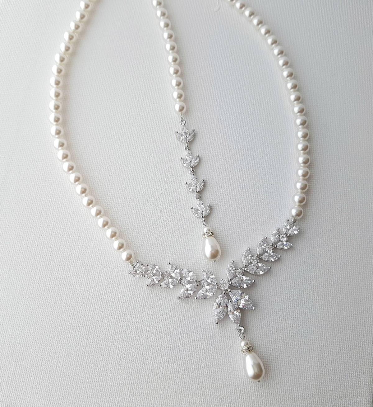 Pearl Bridal Necklace with Detachable Backdrops-Katie - PoetryDesigns