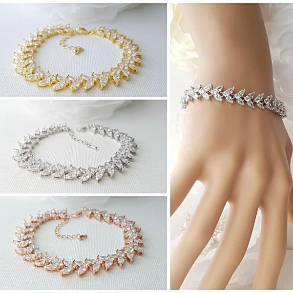 Bridal Bracelet, Wedding Bracelet, Cubic Zirconia Bracelet, Marquise Bracelet, Rose Gold Bracelet, Gold Bracelet, Wedding Jewelry, Katie - PoetryDesigns