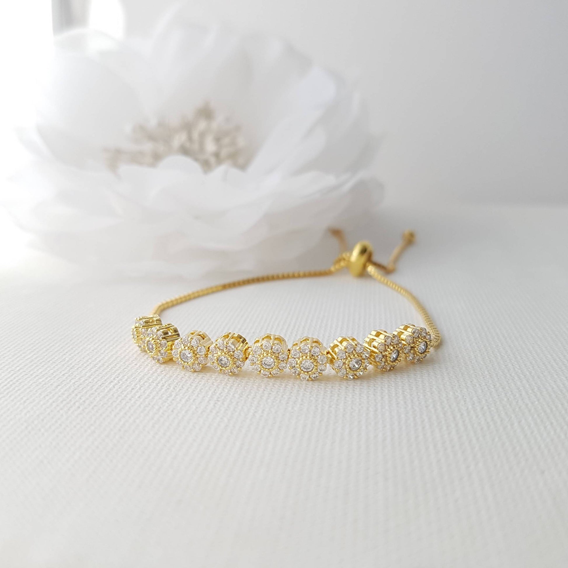 Bridal Bracelet, Wedding Jewelry, Rose Gold, Gold, Bangle Bracelet, Halo Style, Wedding Bracelet, Adjustable Bracelet, Reagan Bracelet - PoetryDesigns