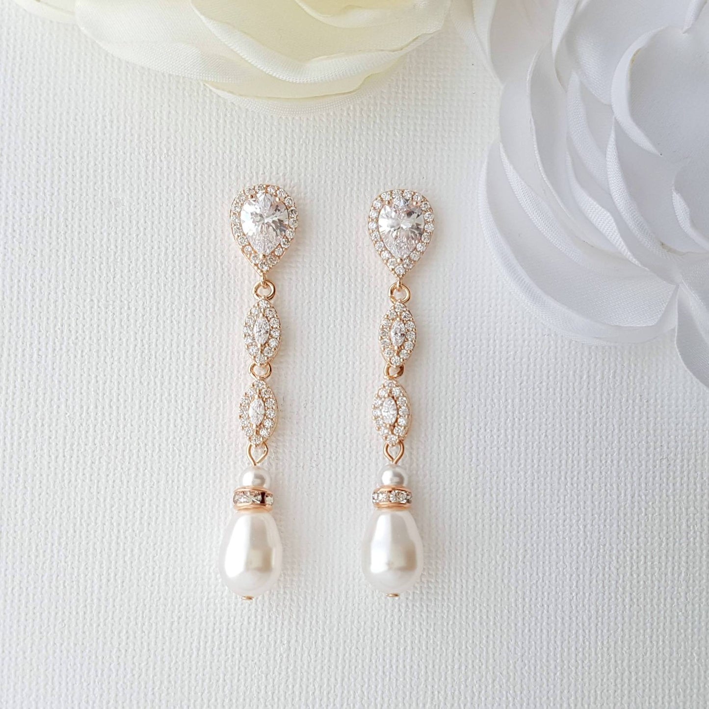 rose gold and pearl earrings