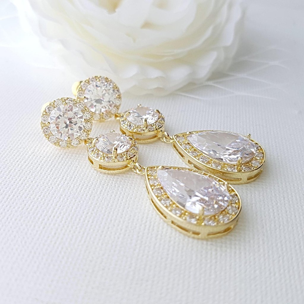 Gold Wedding Earrings in Cubic Zirconia
