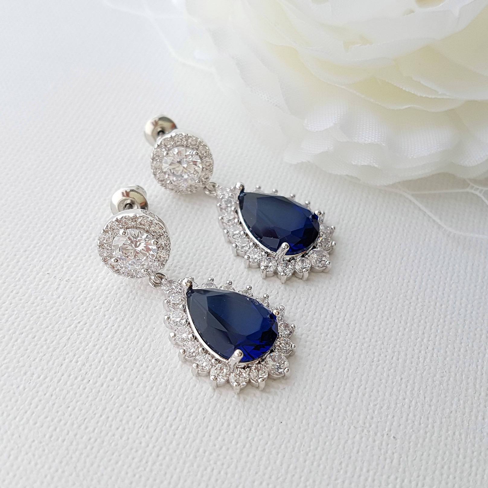 Sapphire Blue Cubic Zirconia Stone Earrings
