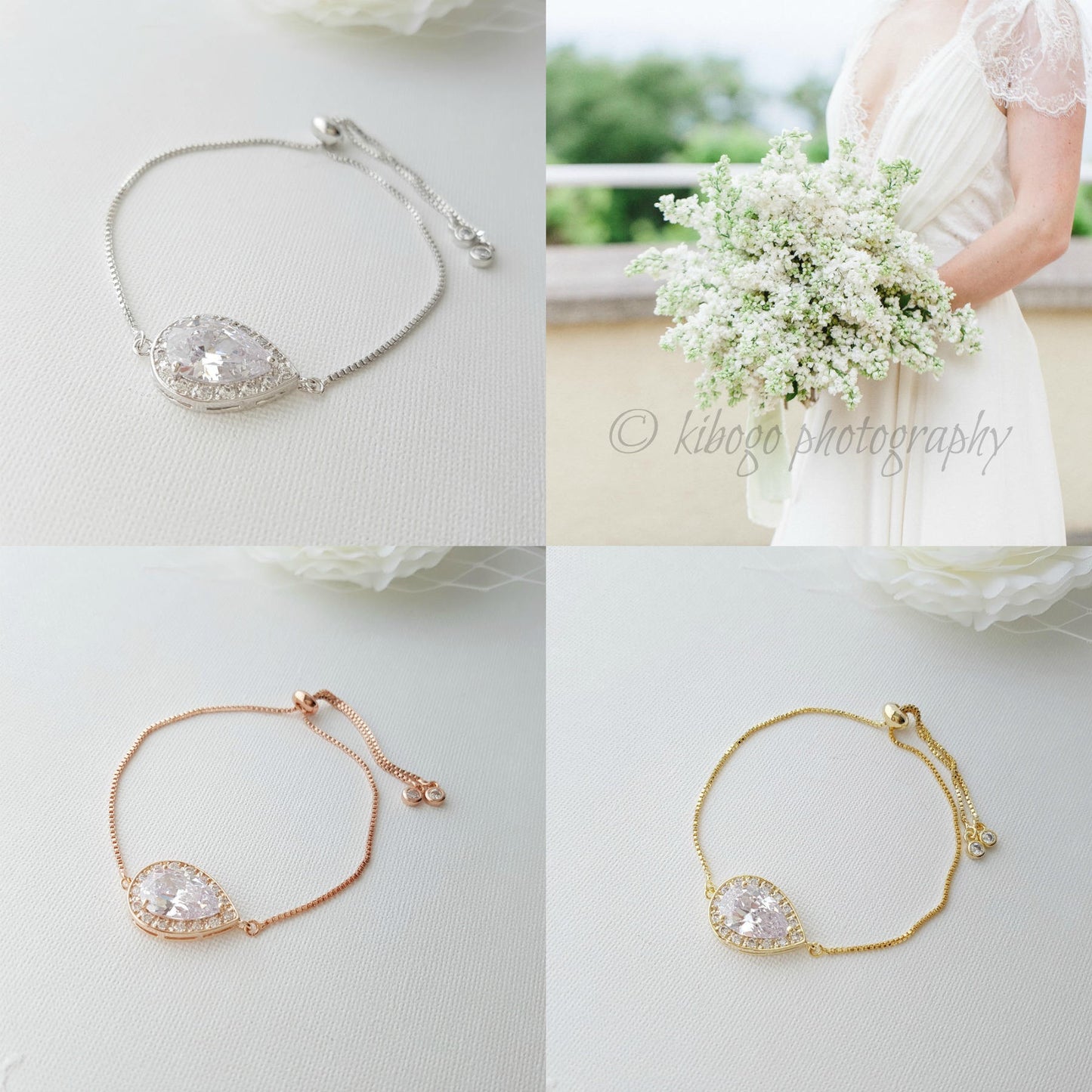 Simple Silver Bridesmaid Bracelet in Cubic Zirconia- Evelyn