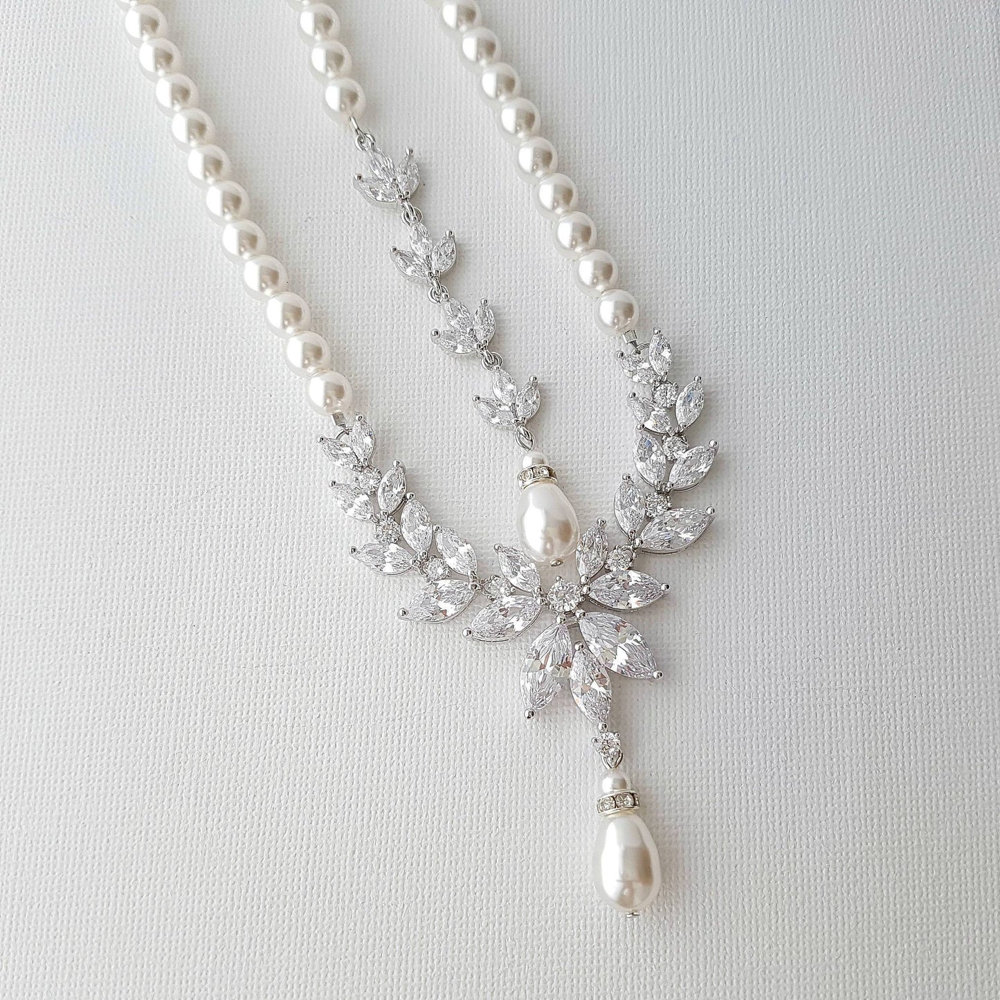 Pearl Bridal Necklace with Detachable Backdrops-Katie - PoetryDesigns