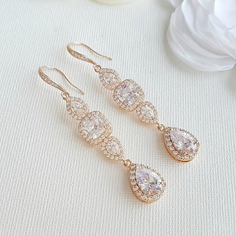 Bridal Dangle Drop Earring Rose Gold-Gianna - PoetryDesigns
