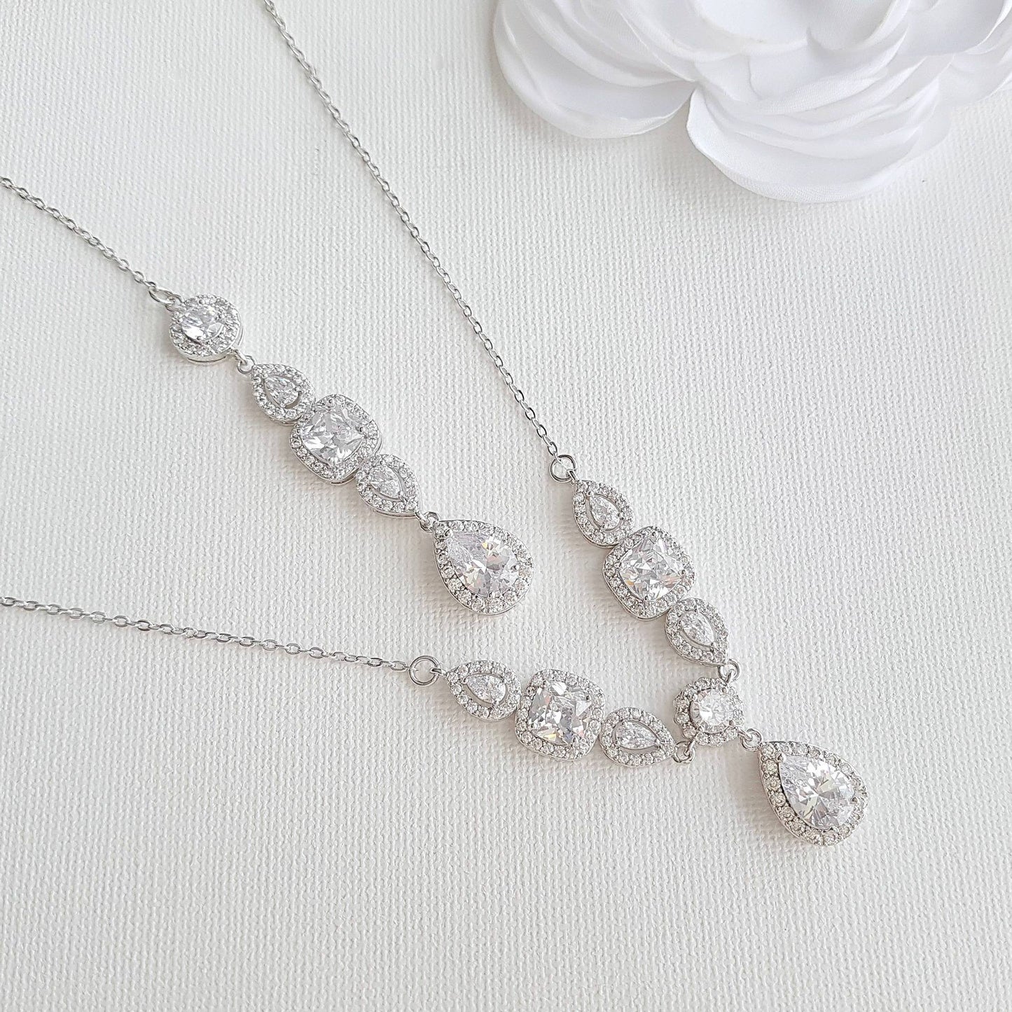Bridal Drop Back Necklace- Gianna - PoetryDesigns