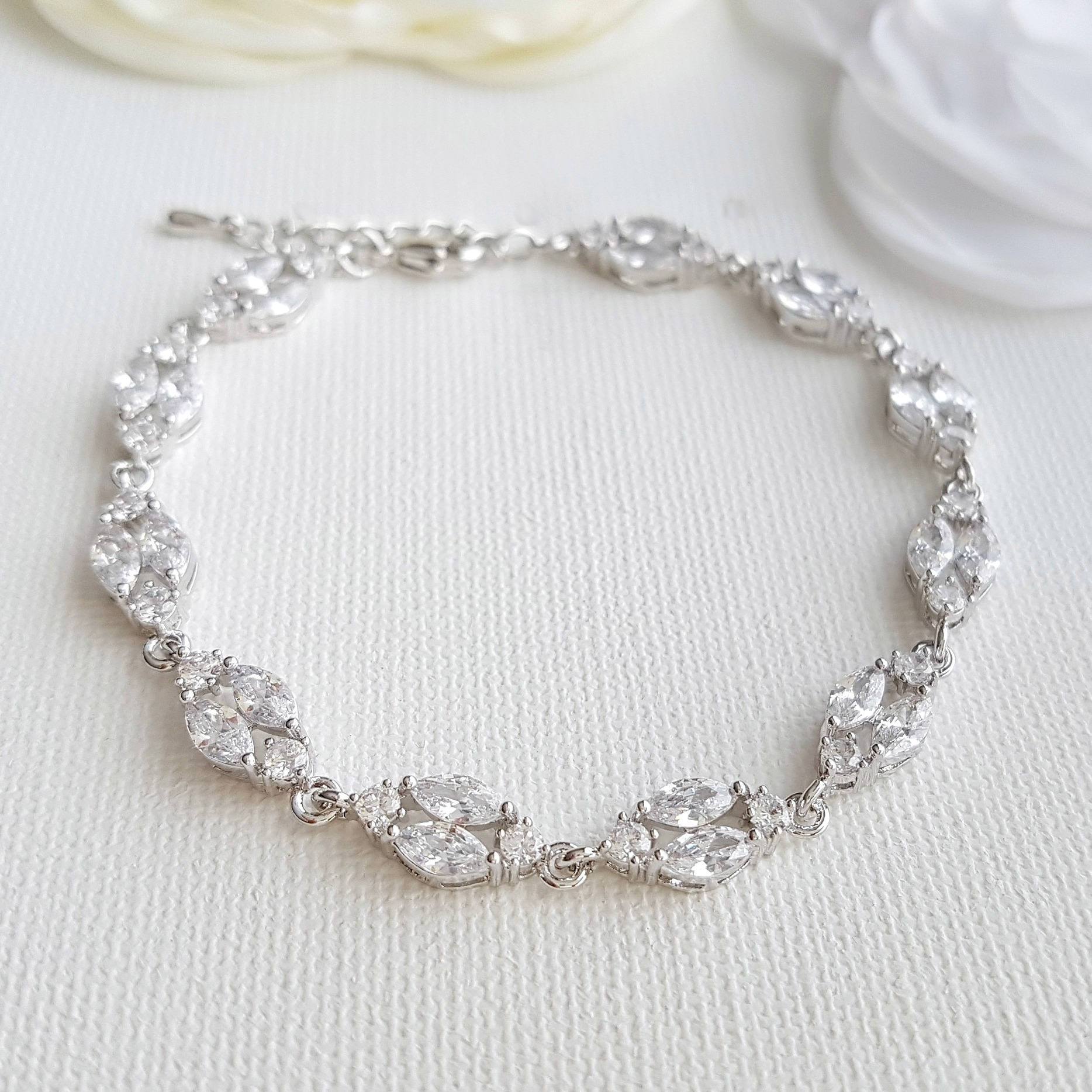 Marquise Silver Cubic Zirconia Bracelet for Bride- Hayley - PoetryDesigns