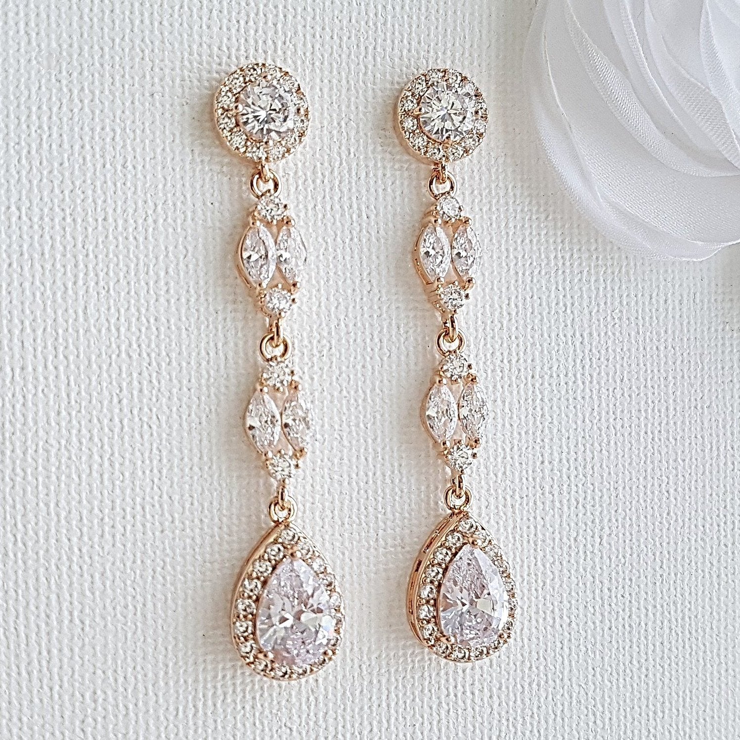 Rose gold long on sale earrings