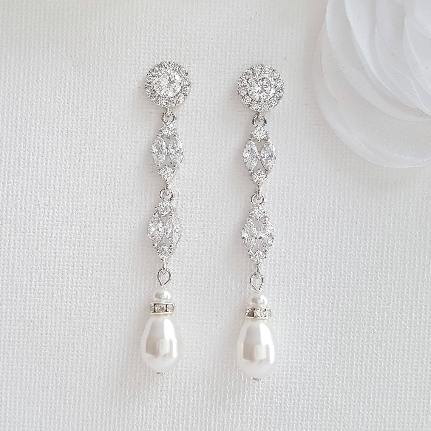 long pearl earrings in silver Tone- Poetry Designs