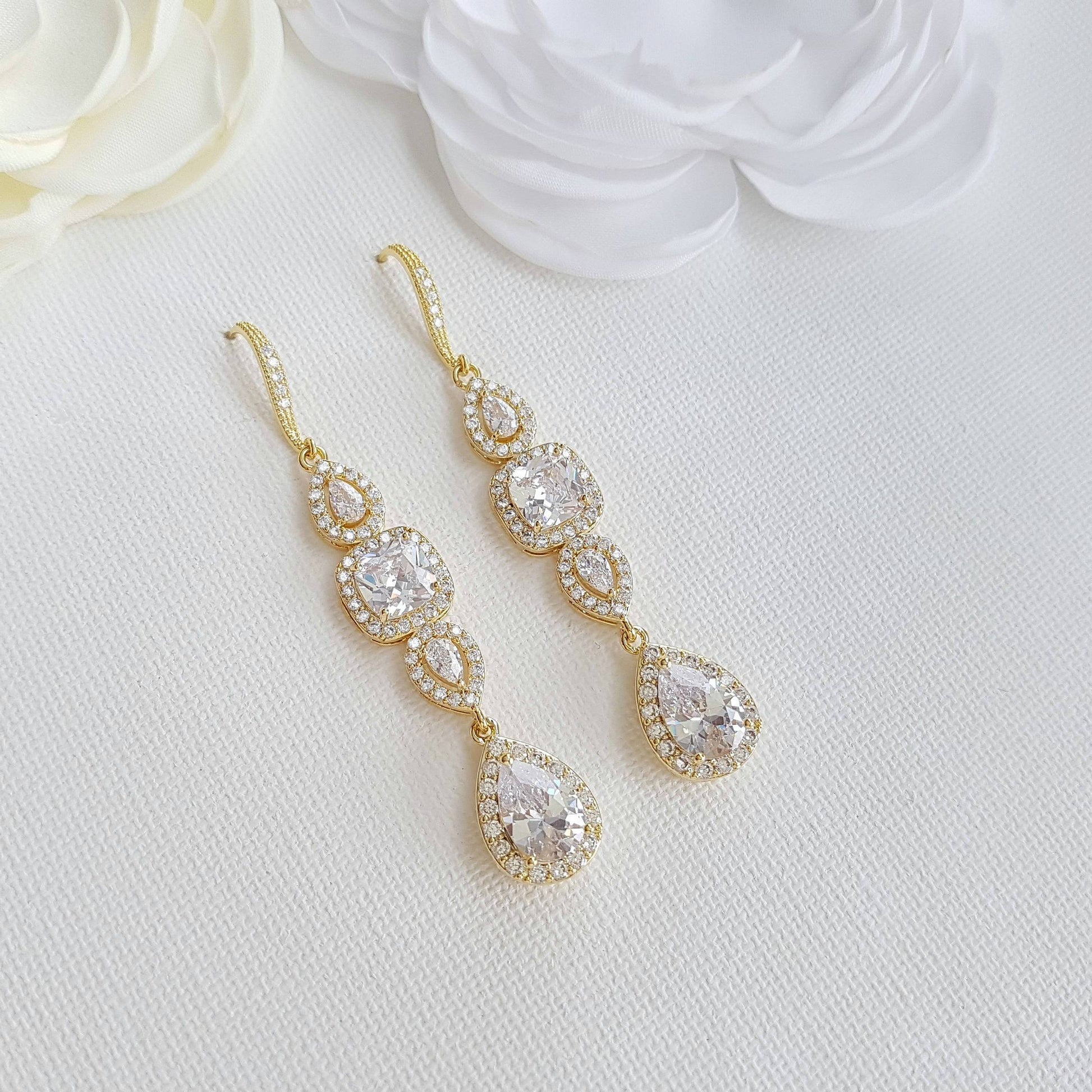 Gold Drop Earrings Weddings- Gianna - PoetryDesigns