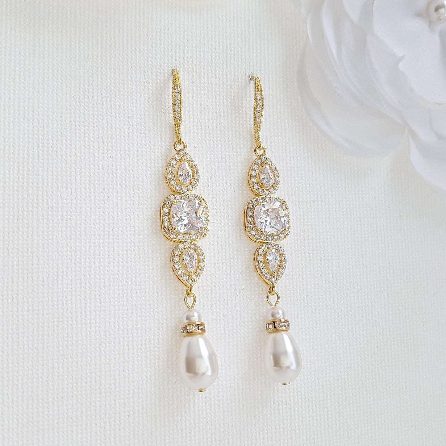 Gold Pearl Bridal Earrings- Gianna - PoetryDesigns