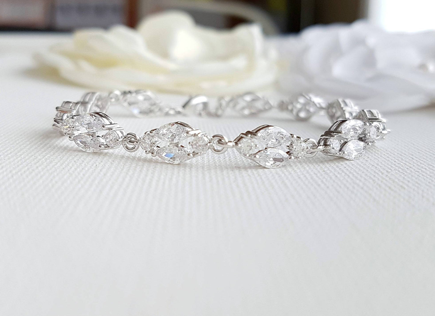 Marquise Silver Cubic Zirconia Bracelet for Bride- Hayley - PoetryDesigns