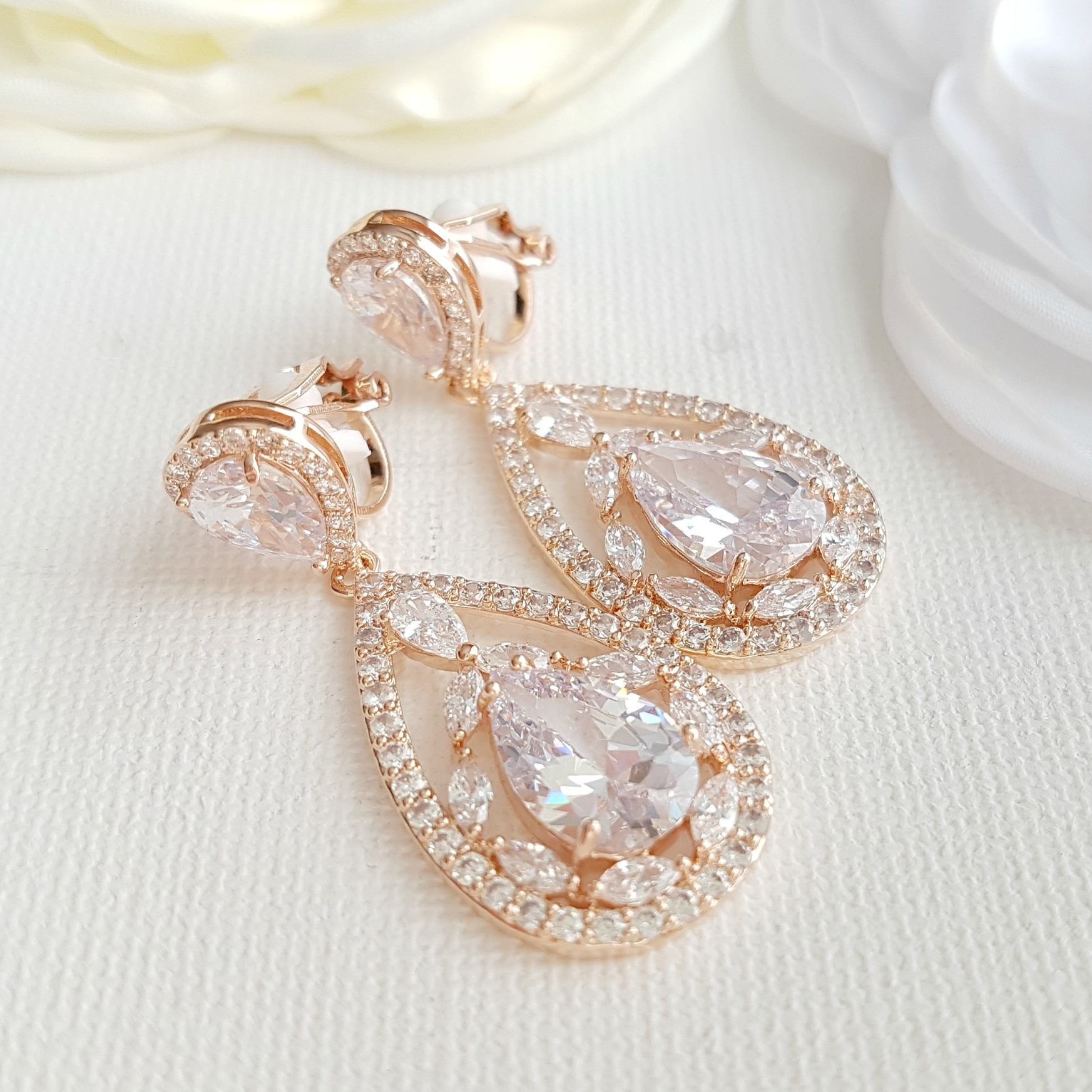 Rose Gold Clip On Earrings for Brides with Non Pierced Ears – PoetryDesigns