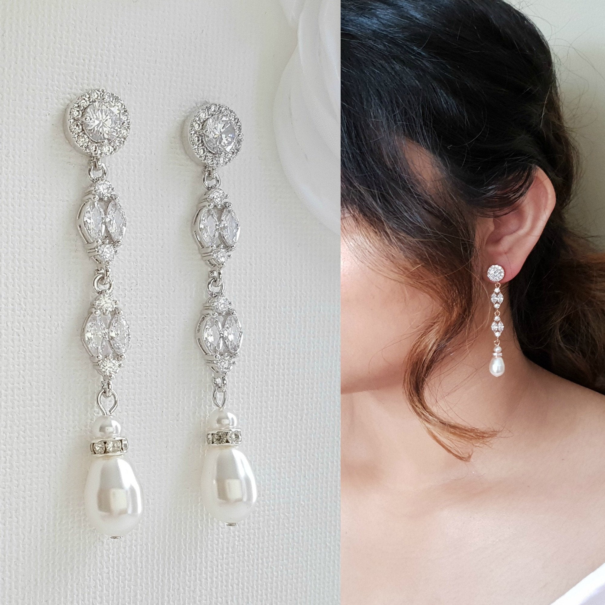 Pierced Floral Design Diamond Earrings 18K White Gold