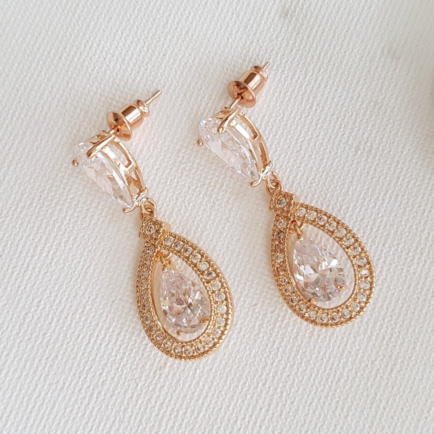 Rose Gold Crystal Drop Earrings- Sarah - PoetryDesigns