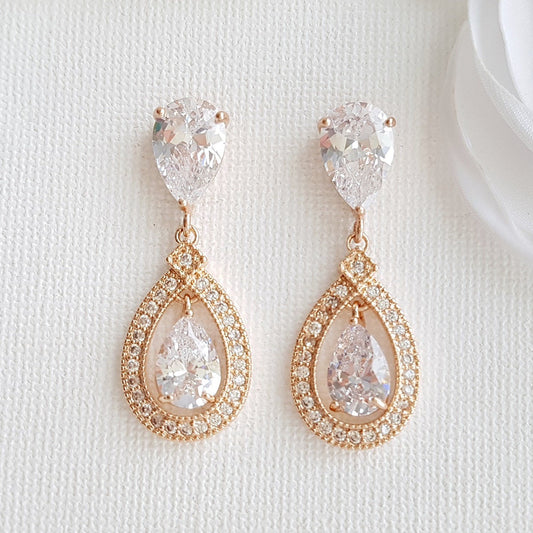 Rose Gold Crystal Drop Earrings- Sarah - PoetryDesigns