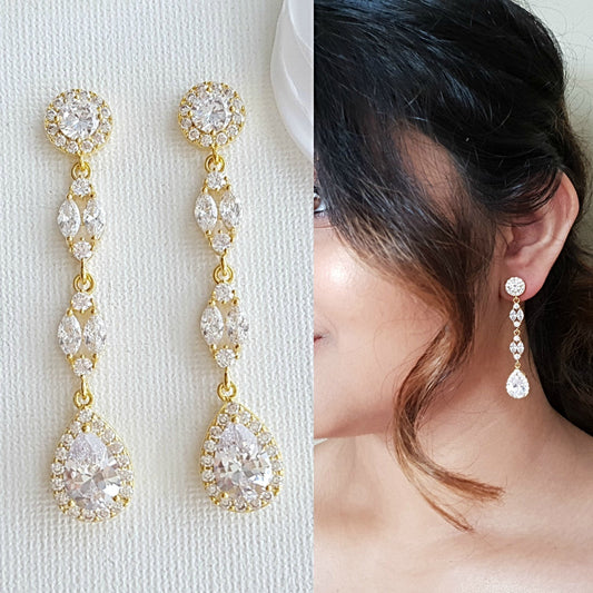 Long Gold Earrings for Weddings- Poetry Designs