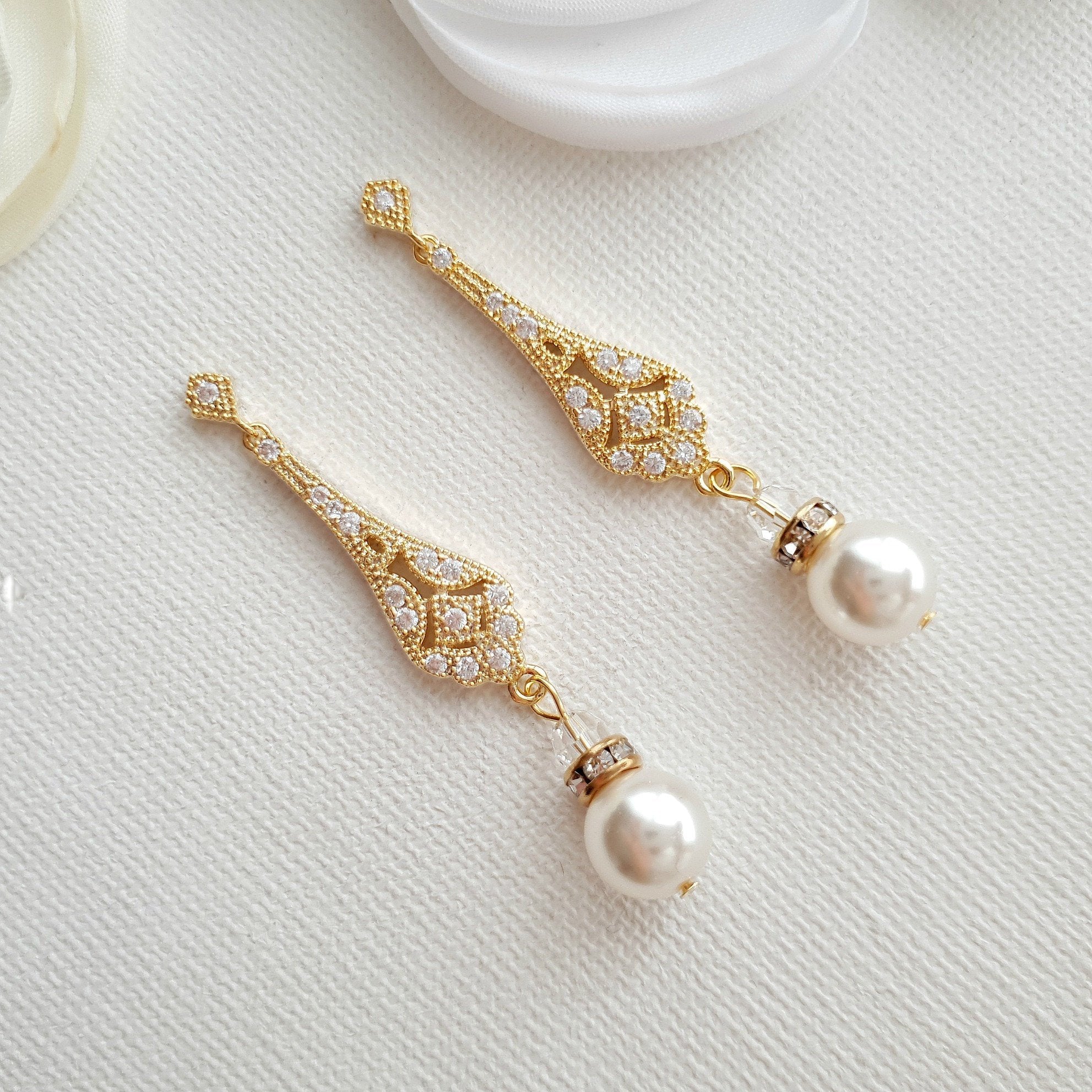 Vintage 14K Gold Pearl Earrings, Drop outlet Earrings, Wedding Jewelry