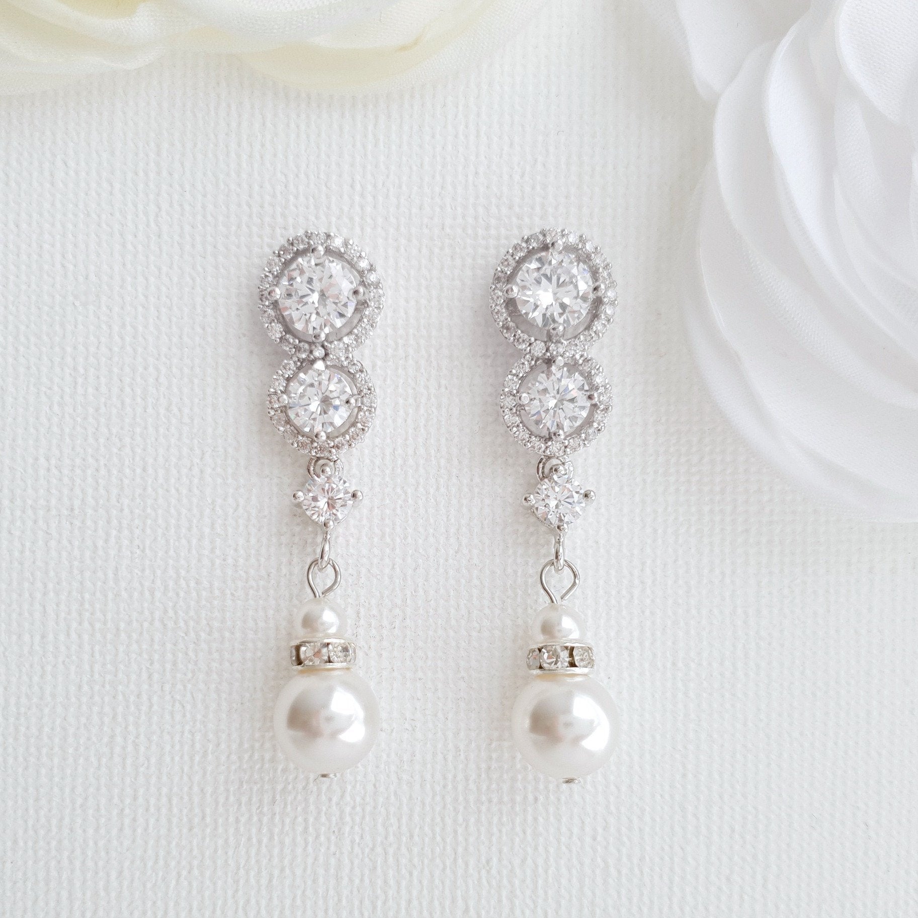 Swarovski Pearl Drop Bridal Earrings- Sarah - PoetryDesigns