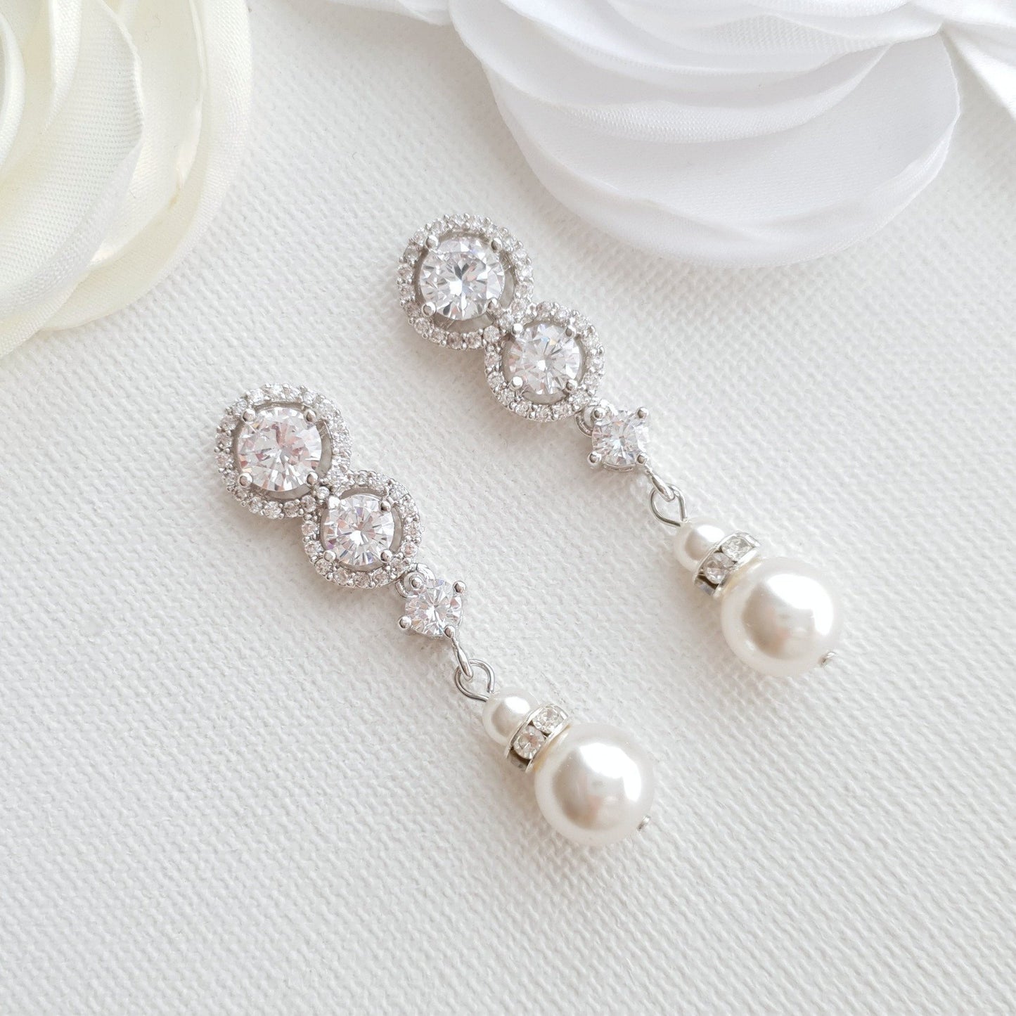Swarovski Pearl Drop Bridal Earrings- Sarah - PoetryDesigns