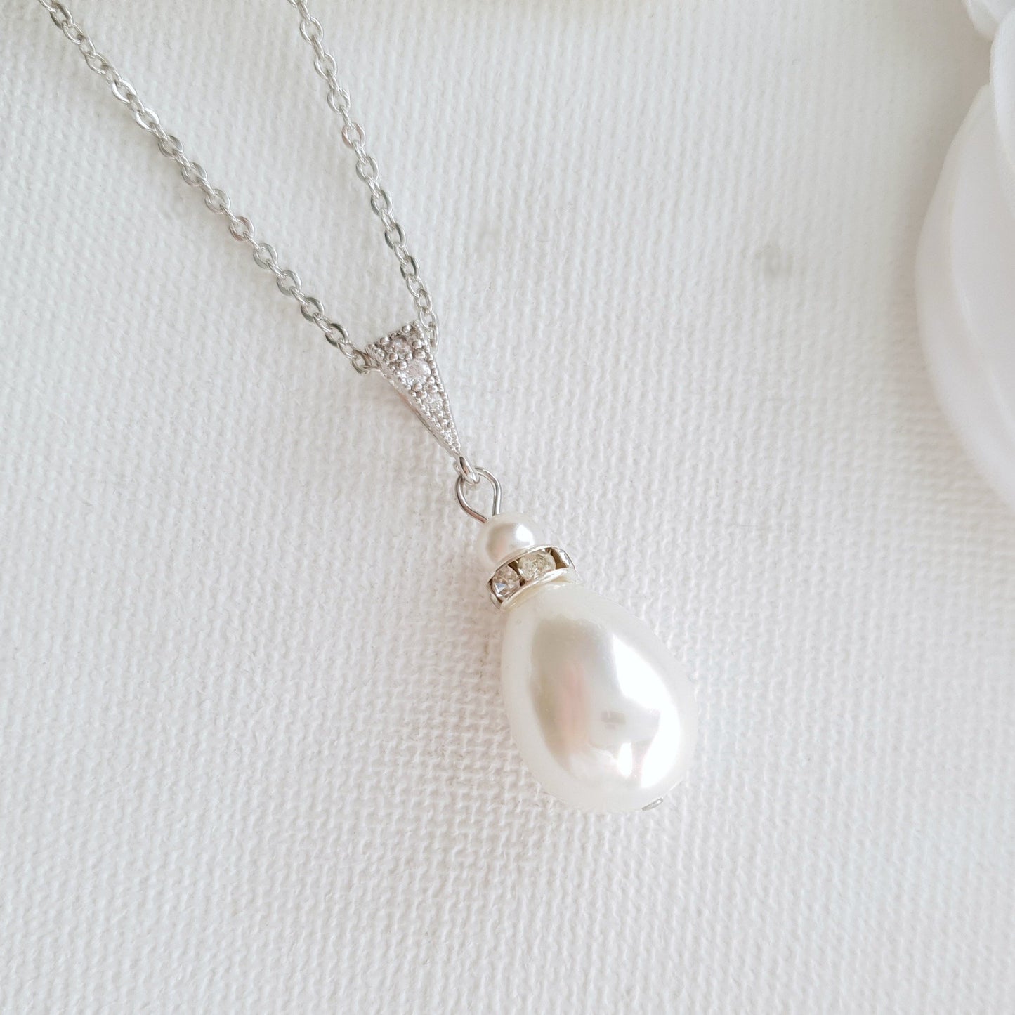 Simple & stylish Teardrop Pearl Wedding Necklace For Brides & Bridesmaids- Poetry Designs