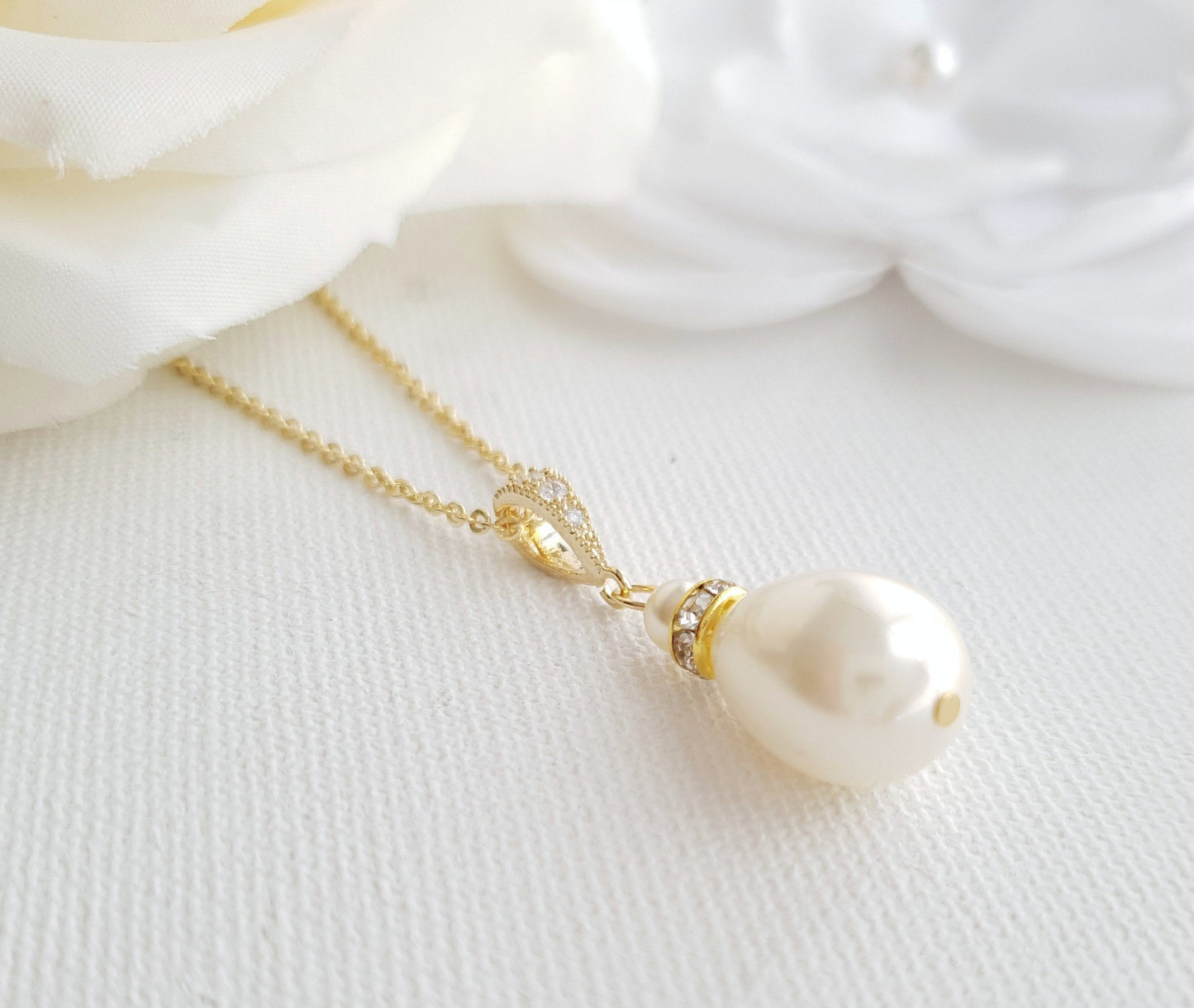 simple gold pearl necklace for weddings- Poetry Designs