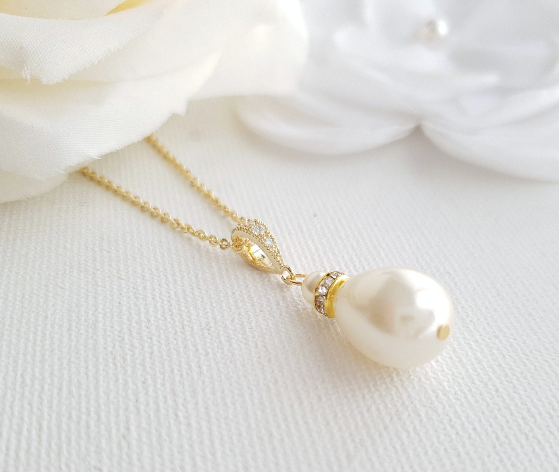 simple gold pearl necklace for weddings- Poetry Designs