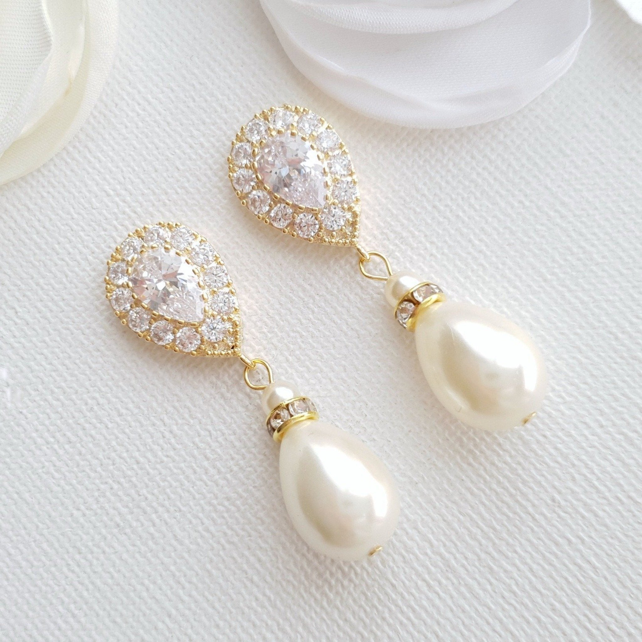 Gold Pearl Drops Earrings - South India Jewels