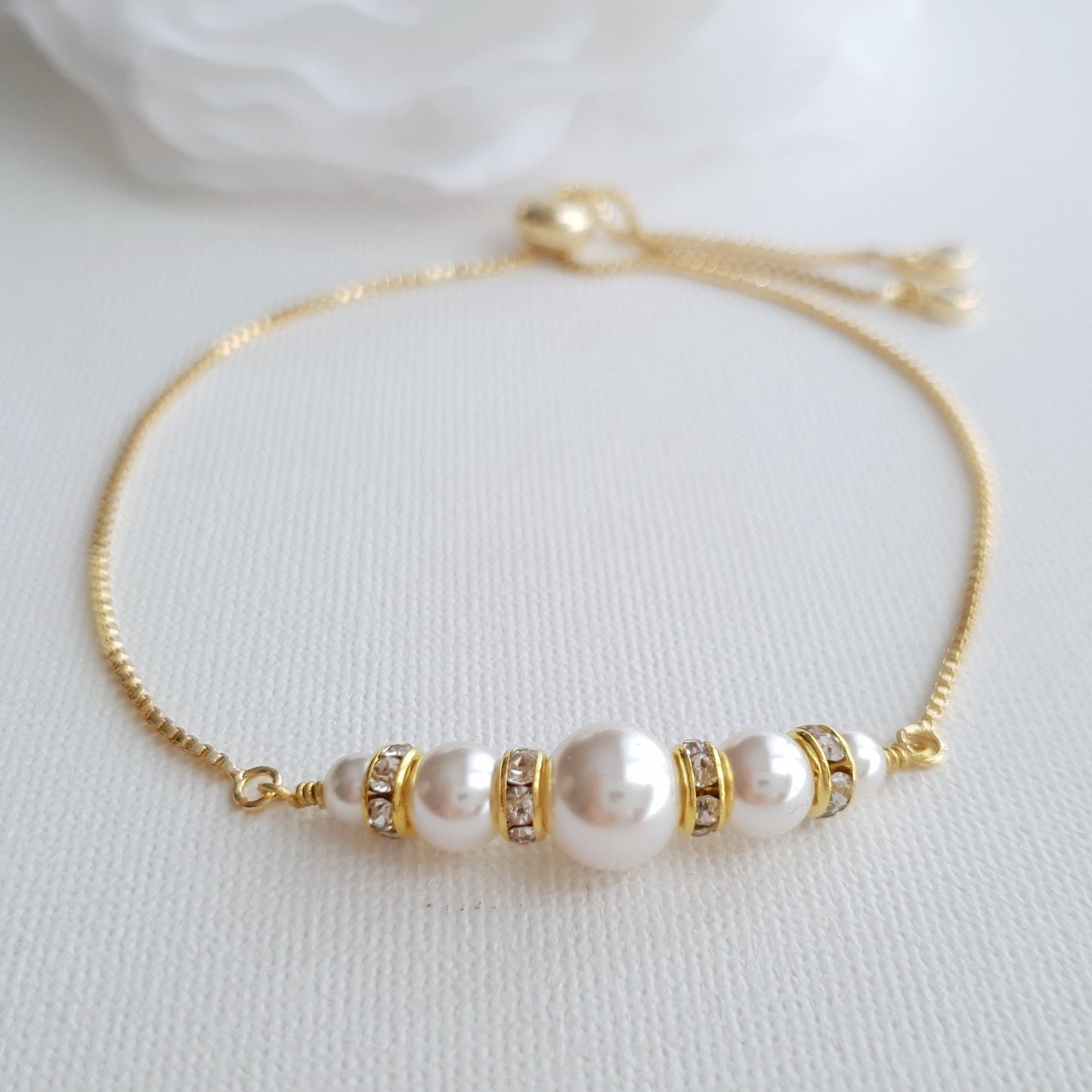 Rose Gold Pearl Bridal Bracelet- Ava - PoetryDesigns