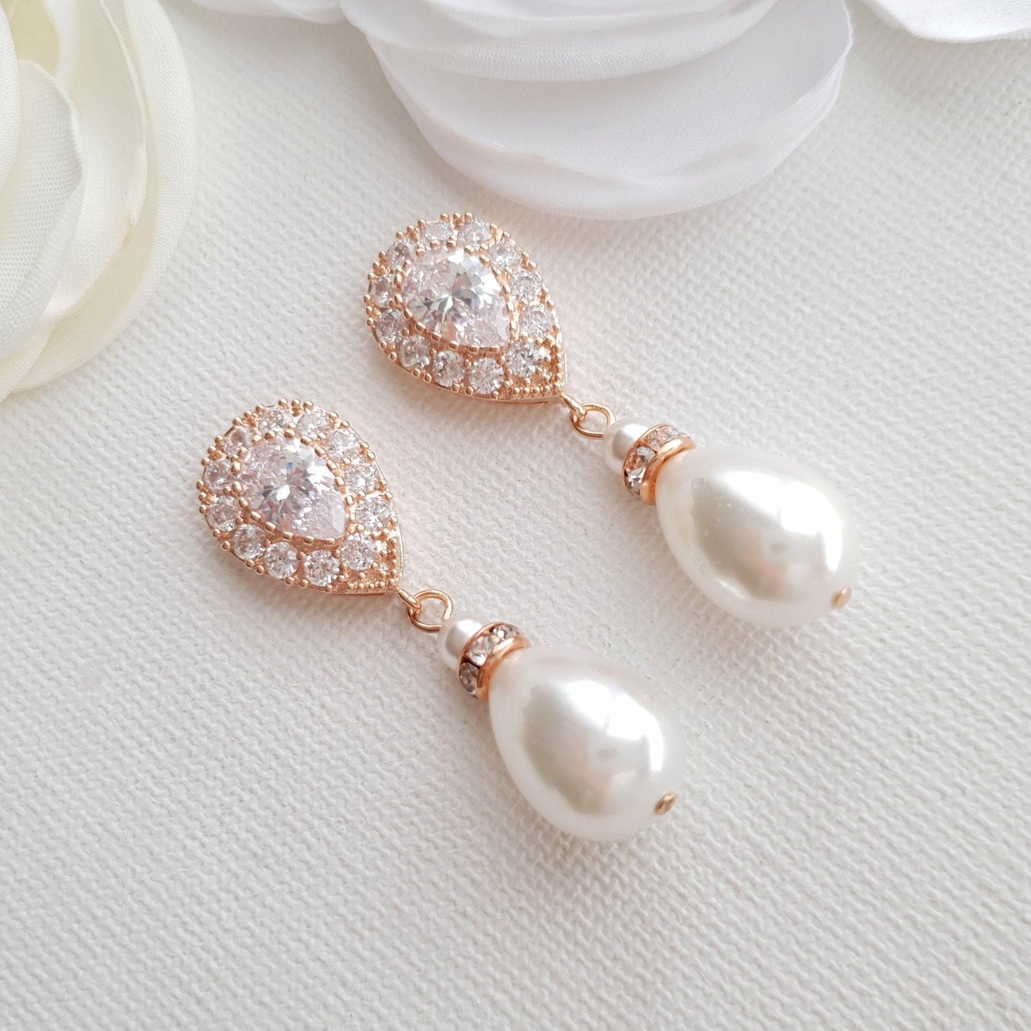 Rose Gold Pearl Drop Earrings- Poetry Designs