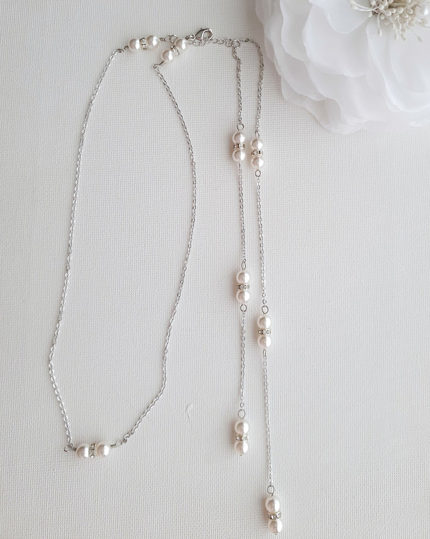 Pearl Backdrop Bridal Necklace In Gold- AVA - PoetryDesigns